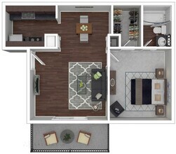 One Bedroom One Bath 1109 floor plan